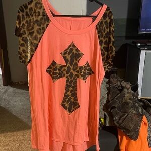 Leopard Print Cross Coral Blouse